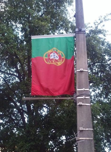 Bandeira Portuguesa disposta na maior avenida de Coral Gables, Ponce de Leon.