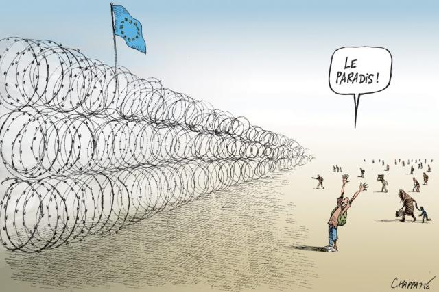 "O Paraíso" Europeu - pensavam os refugiados. 

autor: Chappatte in Der Spiegel